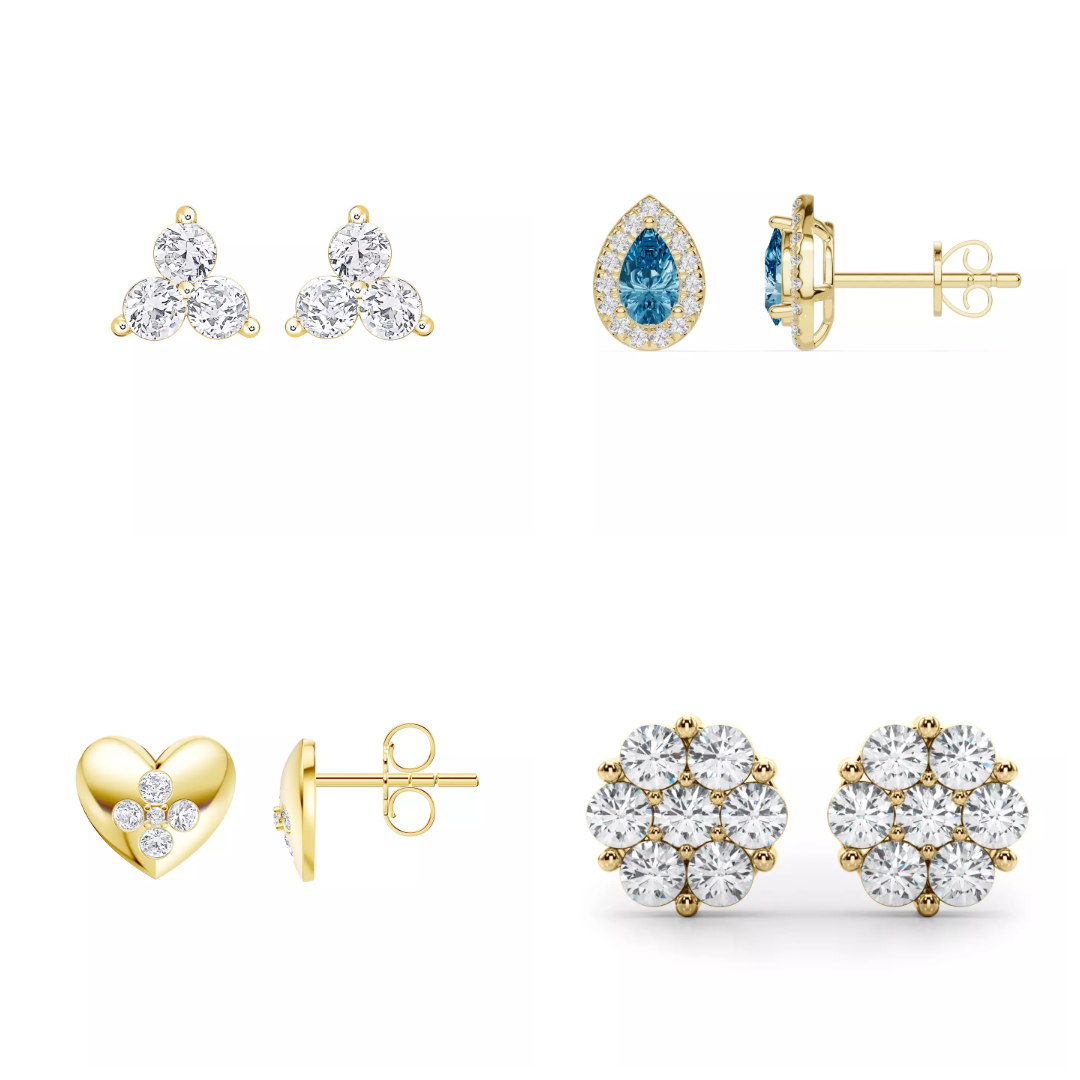 Composite image of Yellow Gold Studs from Rare Carat, the best place to shop for lab diamond stud earrings
