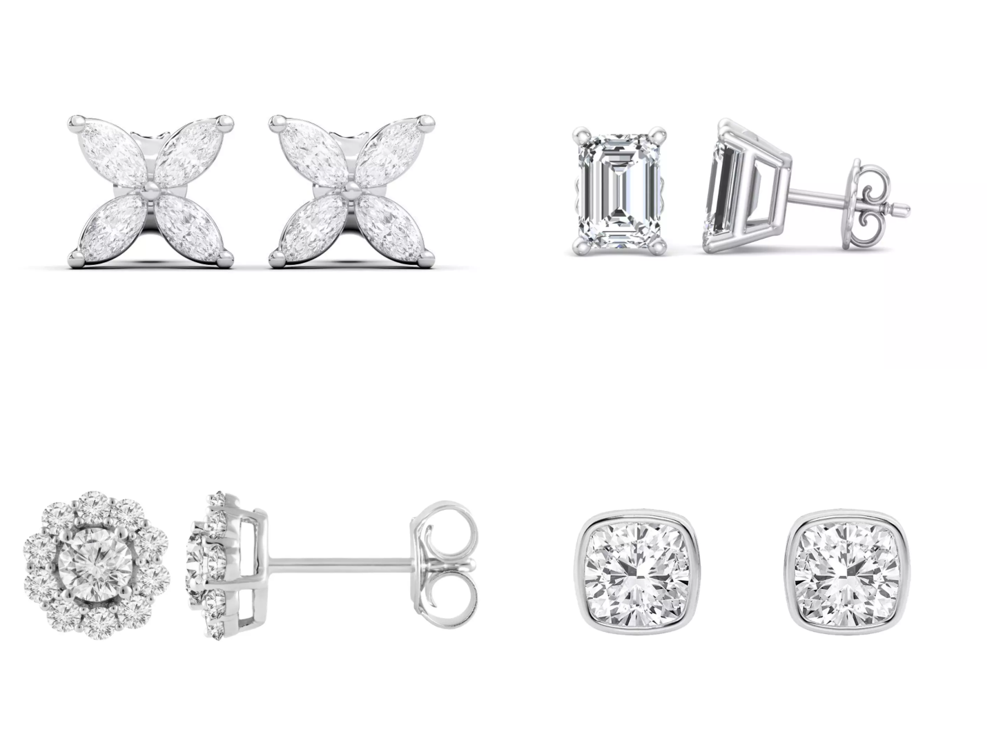 Composite image of White Gold Studs from Rare Carat, the best place to shop for lab diamond stud earrings