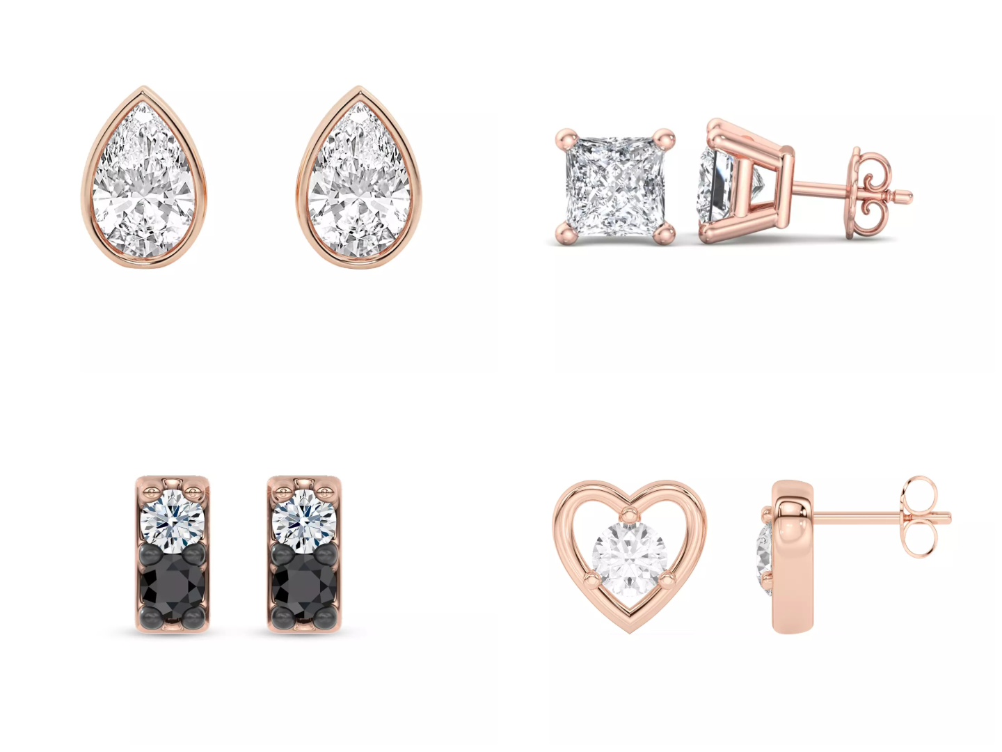 Composite image of Rose Gold Studs from Rare Carat, the best place to shop for lab diamond stud earrings