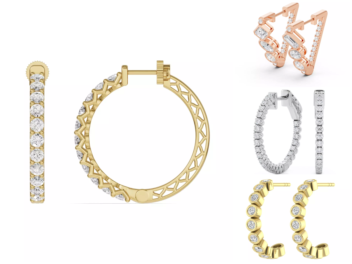 Composite image of bestsellings hoops from Rare Carat, one of the best place to buy lab diamond earrings