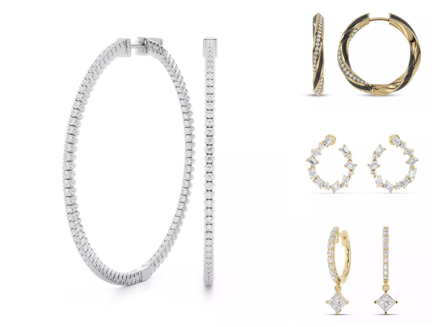 Composite image of lab hoops from Rare Carat, one of the best places to buy lab diamond hoop earrings