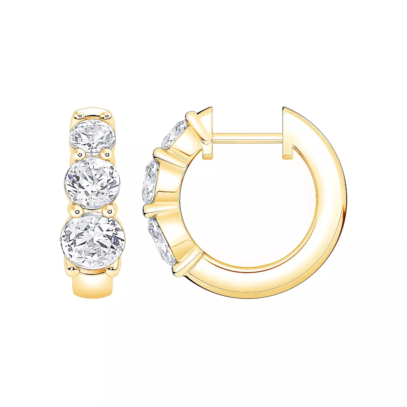 Rare Carat's Three Stone Graduated Lab Diamond Hoop Earrings (2 ct. tw.), displayed on a white background