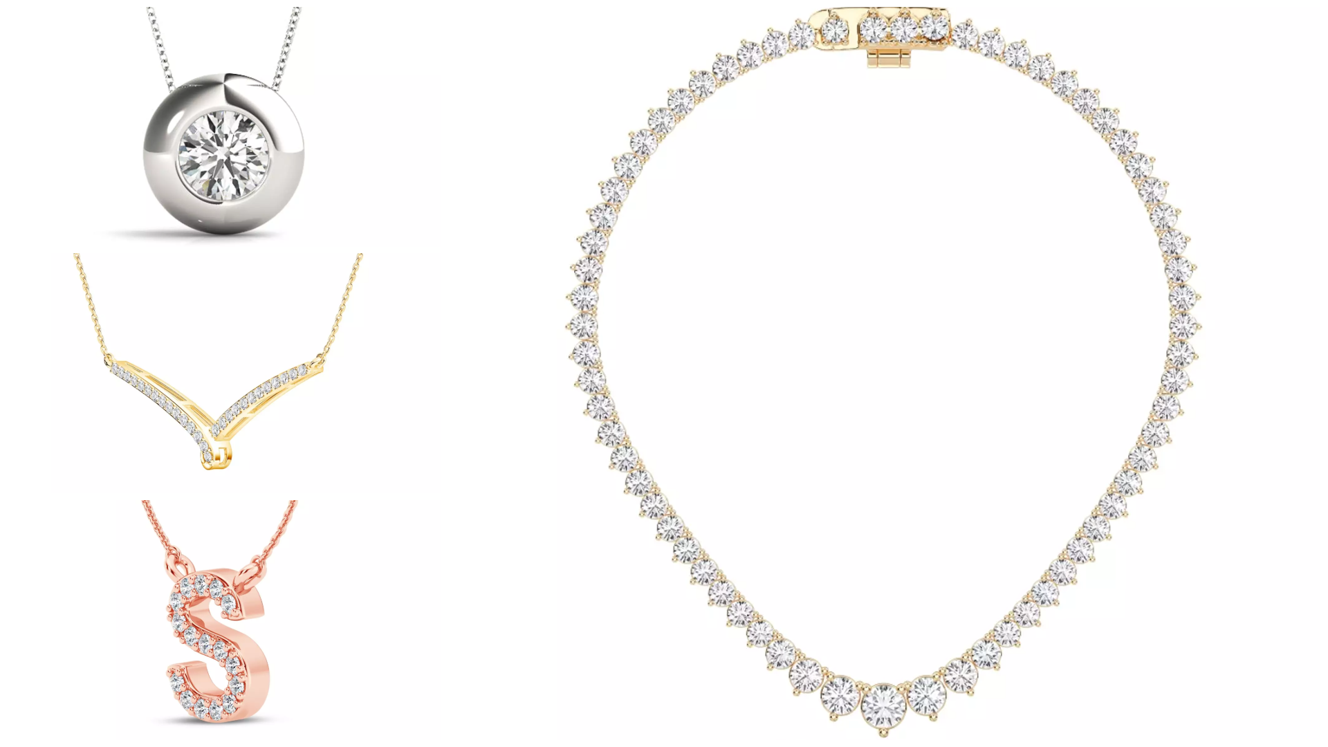 Composite image of bestselling pieces from Rare Carat, the best place for lab diamond necklaces
