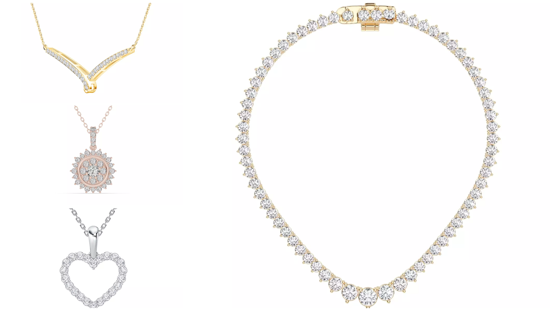 Composite image of bestsellers of Lab Diamond Necklace Collection From Rare Carat, the best destination to buy lab-grown diamonds