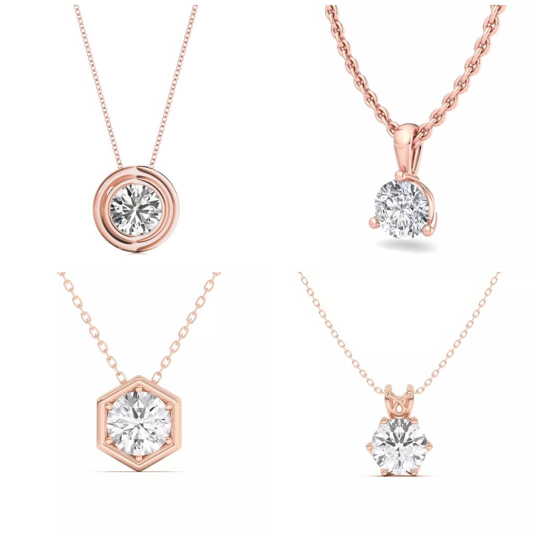 Composite image of rose gold solitaire pendants from Rare Carat, the best place to buy lab diamond solitaire necklaces.png