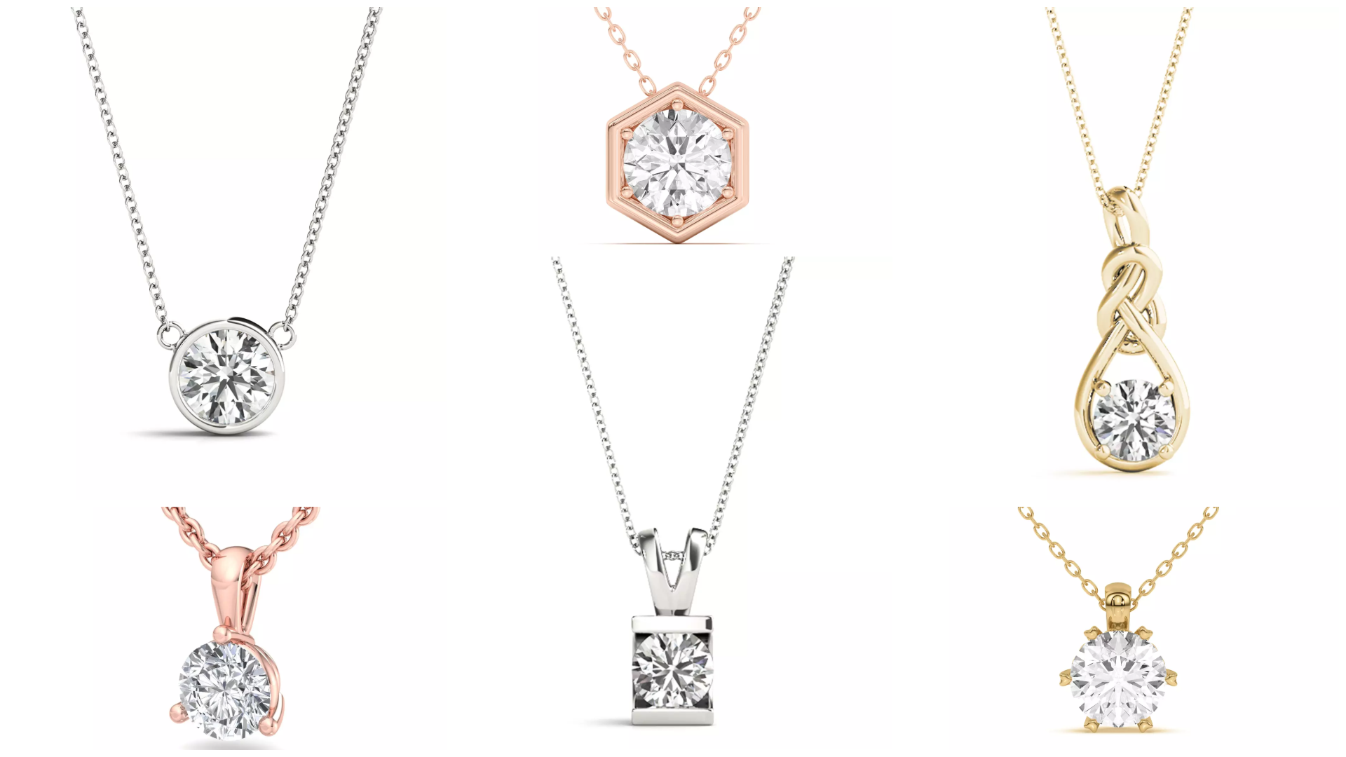 Composite image of bestselling solitaire pendants from Rare Carat, one of the best places for certified diamonds