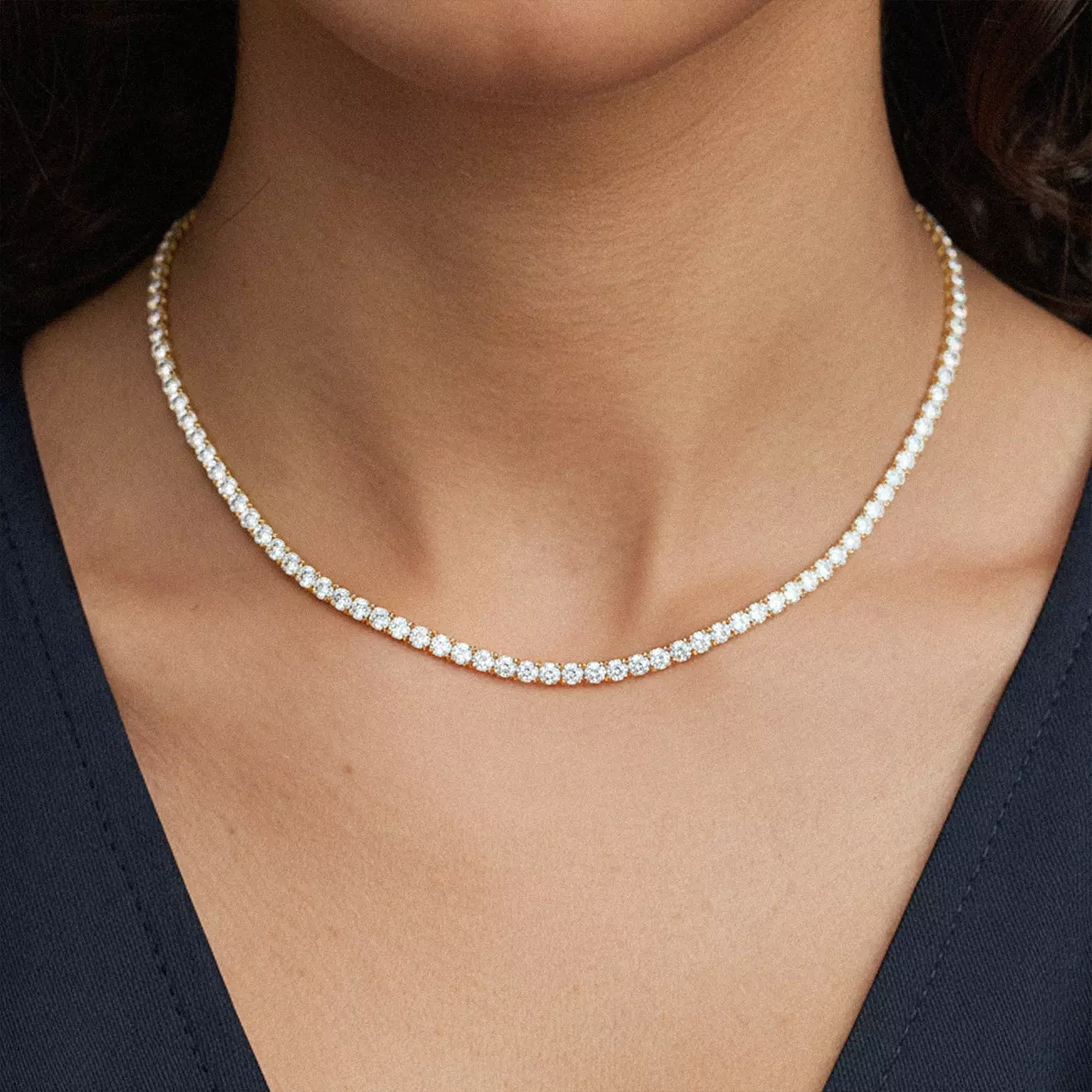 Classic Diamond Tennis Necklace featuring 10-carat lab diamonds of Rare Carat one of the top places to buy lab diamond tennis necklaces