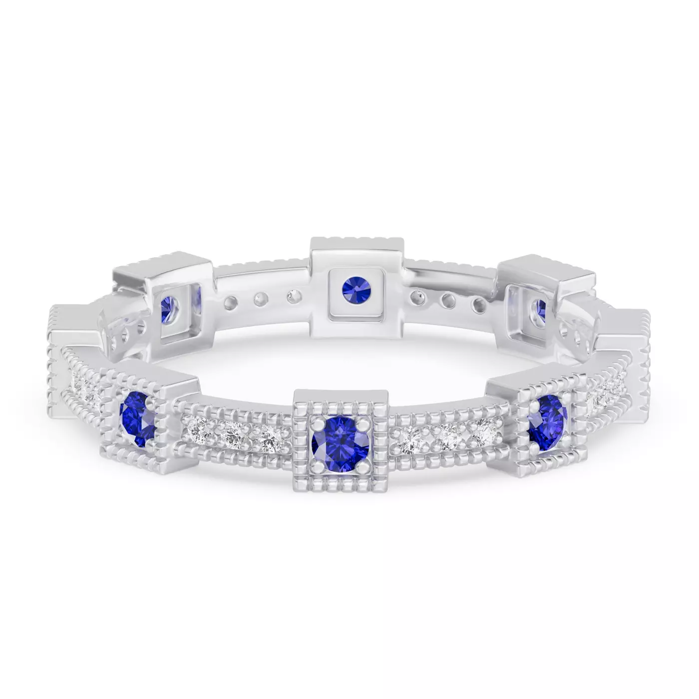 Rare Carat's best selling Sapphire & Diamond Milgrain Eternity Band displayed on a white background