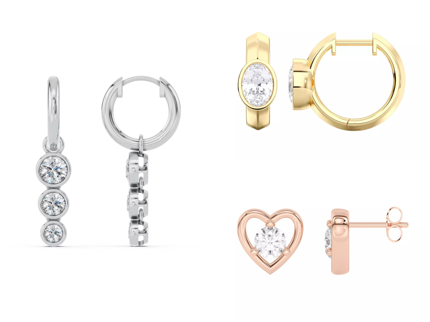 Composite image of bestselling earrings from Rare Carat, the best places for lab diamonds