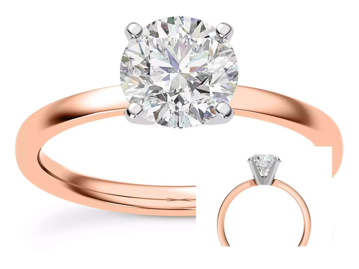 Composite image of Linda Comfort Fit Engagement Ring from Rare Carat in two different angle, showcasing the two-tone design element