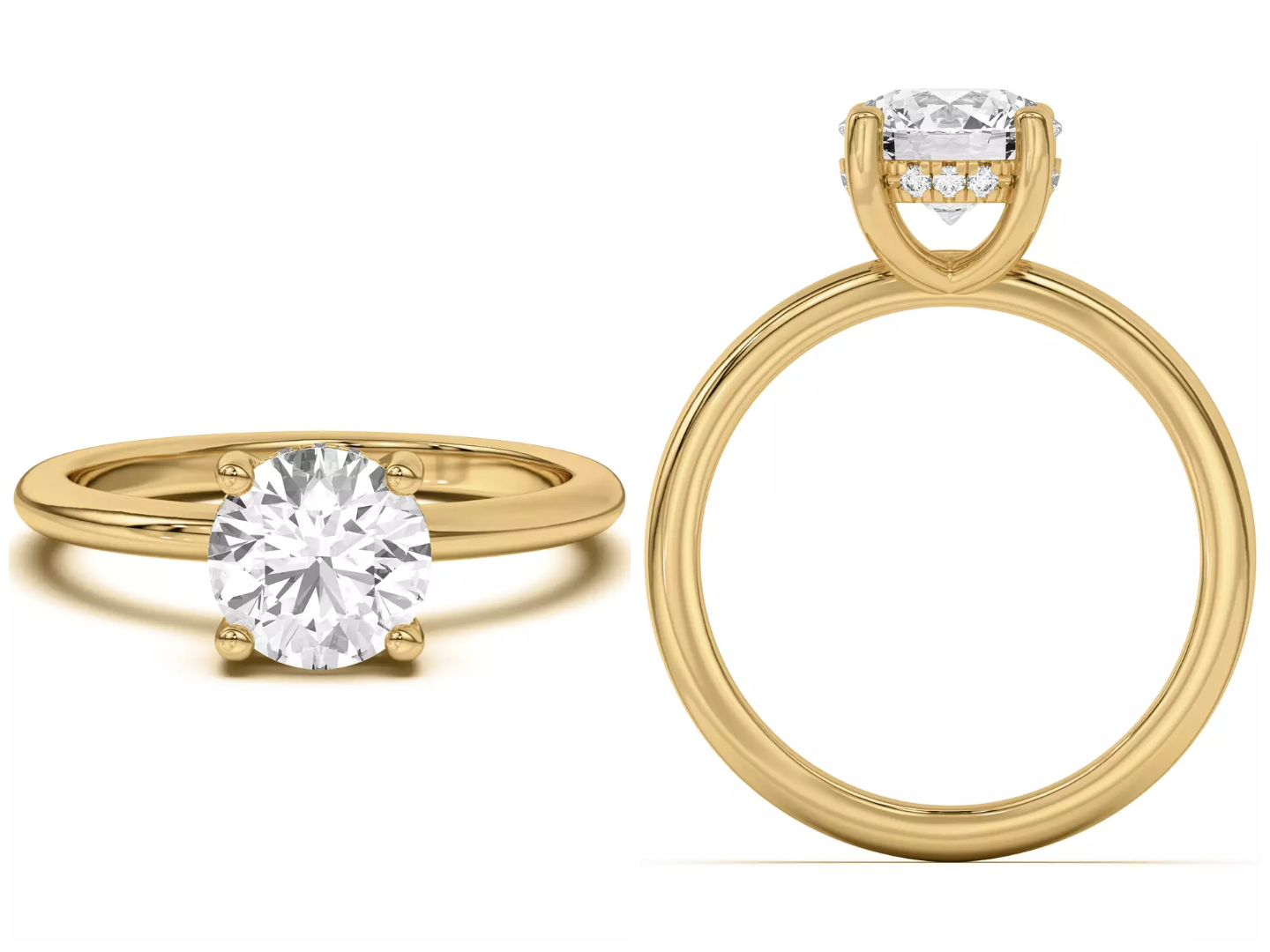 Image of Rare Carat's bestselling Beverly Timeless Hidden Halo Engagement Ring from different angle show side by side to highlight the hidden halo detail