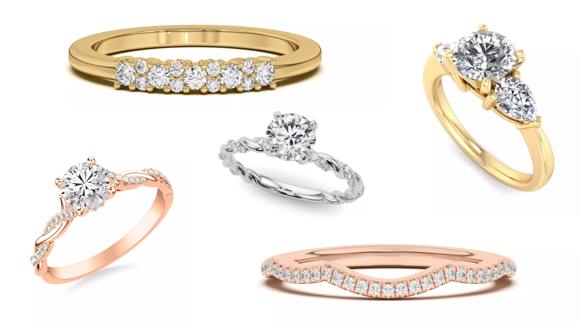 Composite image of lab diamond rings from Rare Carat, one of the best places to buy custom lab diamond rings