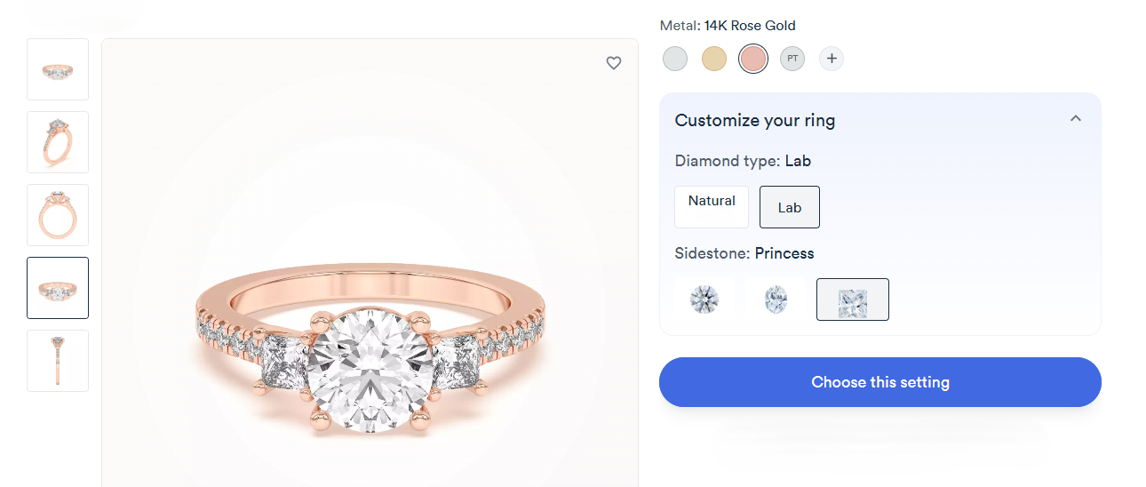 Bestselling pre-set Tria Pavé Princess Lab Accent Three-Stone Ring from Rare Carat with it's customization options