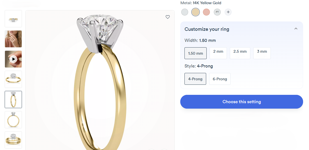 Bestselling pre-set Linda 1.5mm Comfort Fit Engagement Ring from Rare Carat with it's customization options