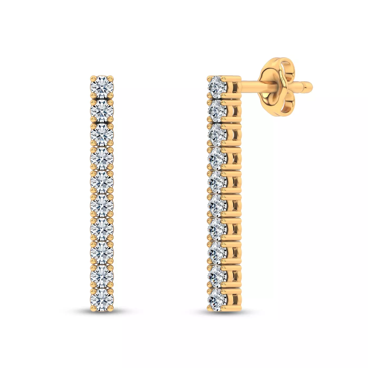 Bestselling Ligne Lab Diamond Drop Earrings in Yellow Gold from Rare Carat, one of the best reatilers to buy lab-grown diamond jewerly