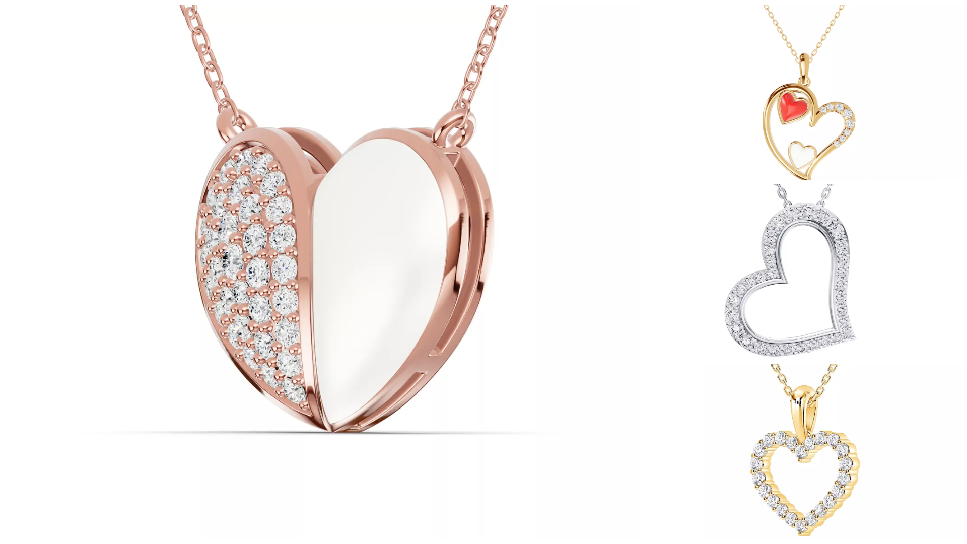 Composite image of heart diamond necklaces from Rare Carat, one of the best places for mined diamonds
