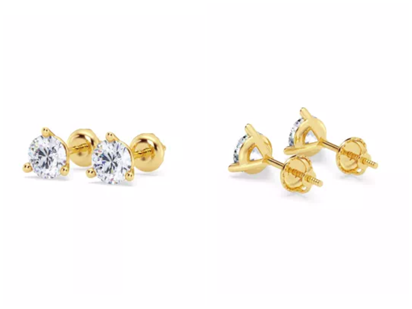 Front and back view of the bestselling Three-Prong Martini Diamond Screw-Back Earrings from Rare Carat