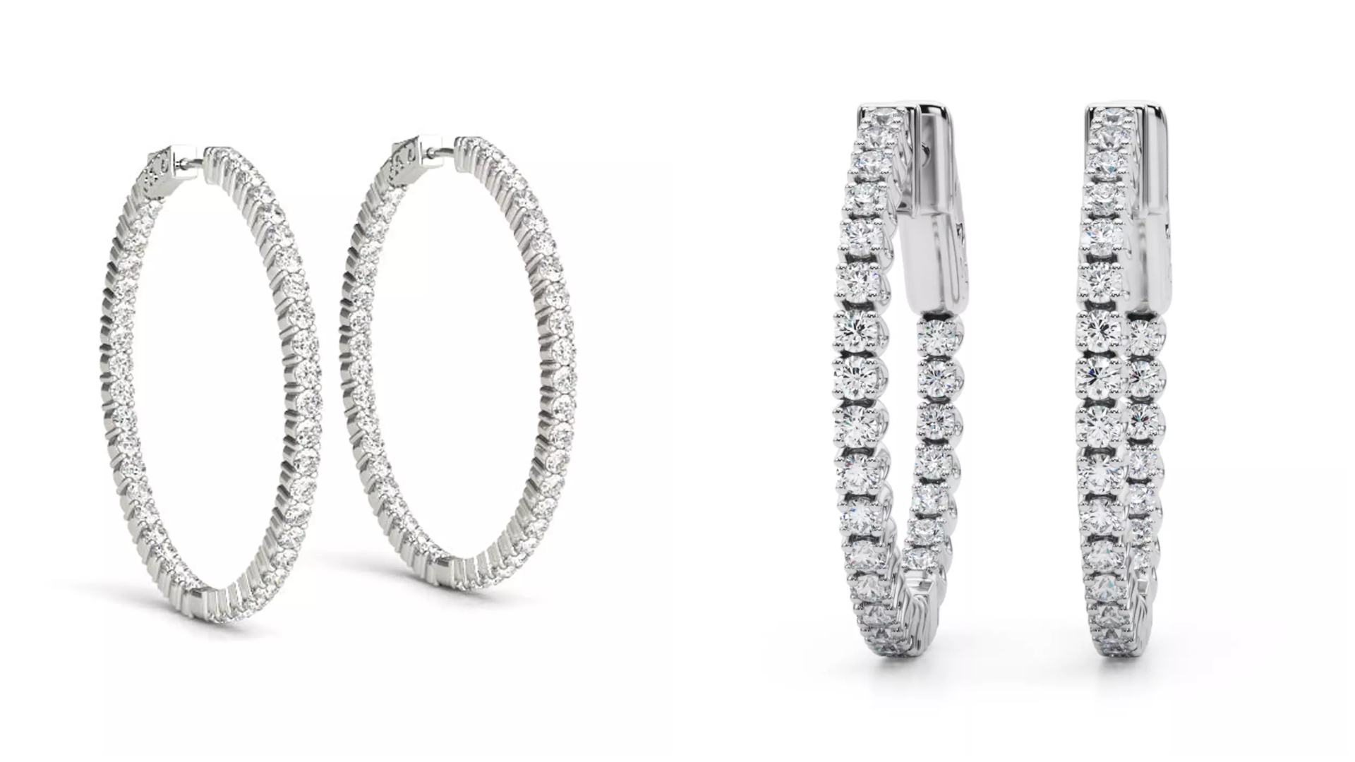 two hoop earrings shown side by side to highlight the difference of thickness between them
