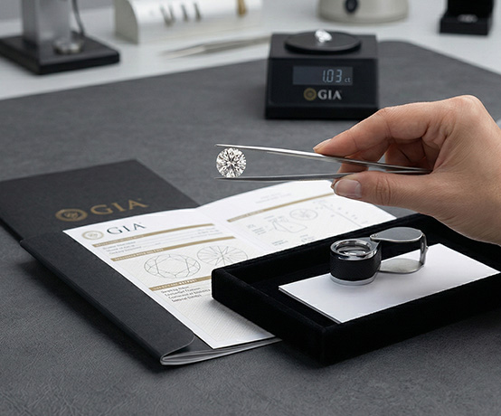 Diamond Certification & Grading process of a diamond shown in close-up