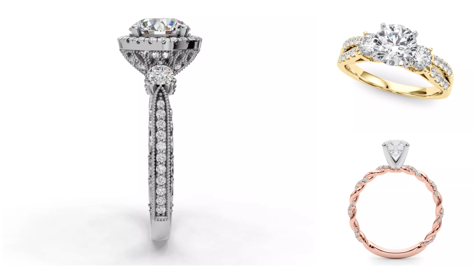 Composite image of bestsellers from Rare Carat, one of the best places to buy engagement ring online