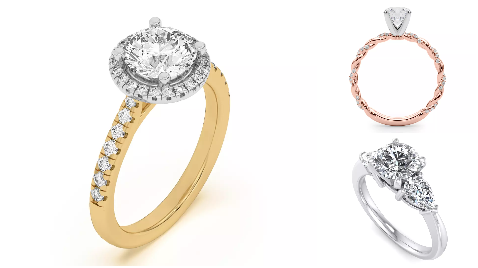 Composite image of bestsellers diamond rings from Rare Carat, one of the best online stores for GIA-certified engagement rings