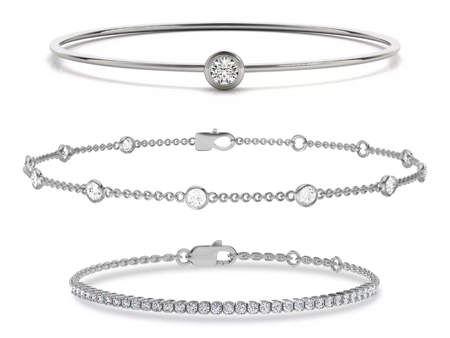 composite image of different bracelet styles available at Rare Carat, the best destination for popular lab bracelet styles