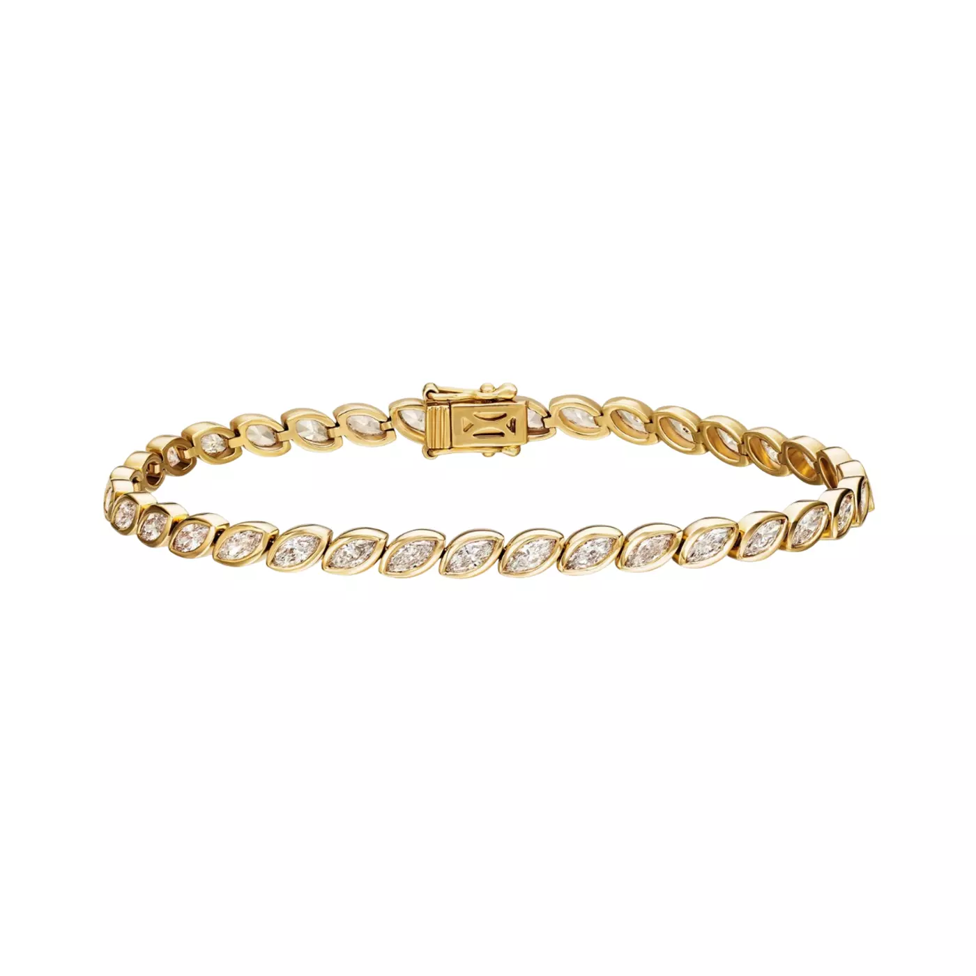 Bestselling Marquise Lab Diamond Bezel Bracelet from Rare Carat, displayed on a white bacground