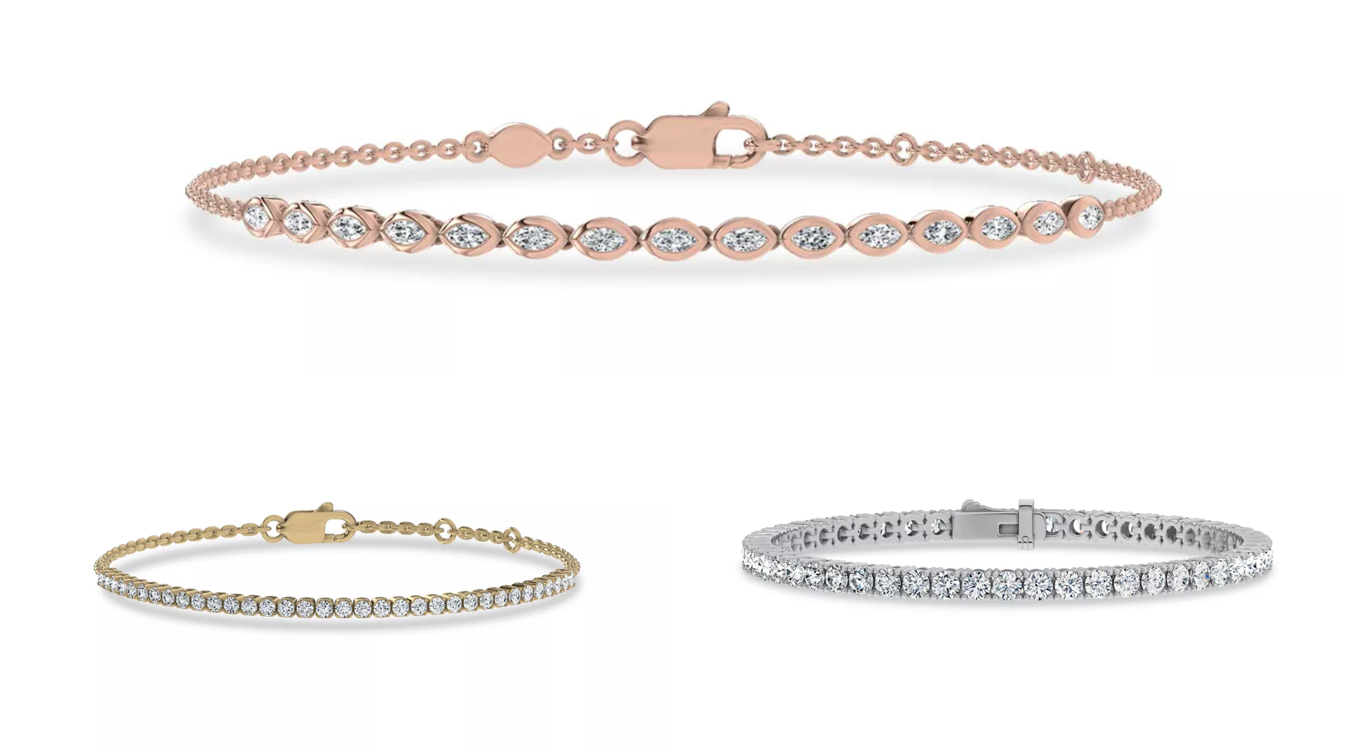 Composite image of bestselling lab diamond bracelets from Rare Carat, the answer to Where to Buy a Lab-Grown Diamond Bracelet Without Overpaying