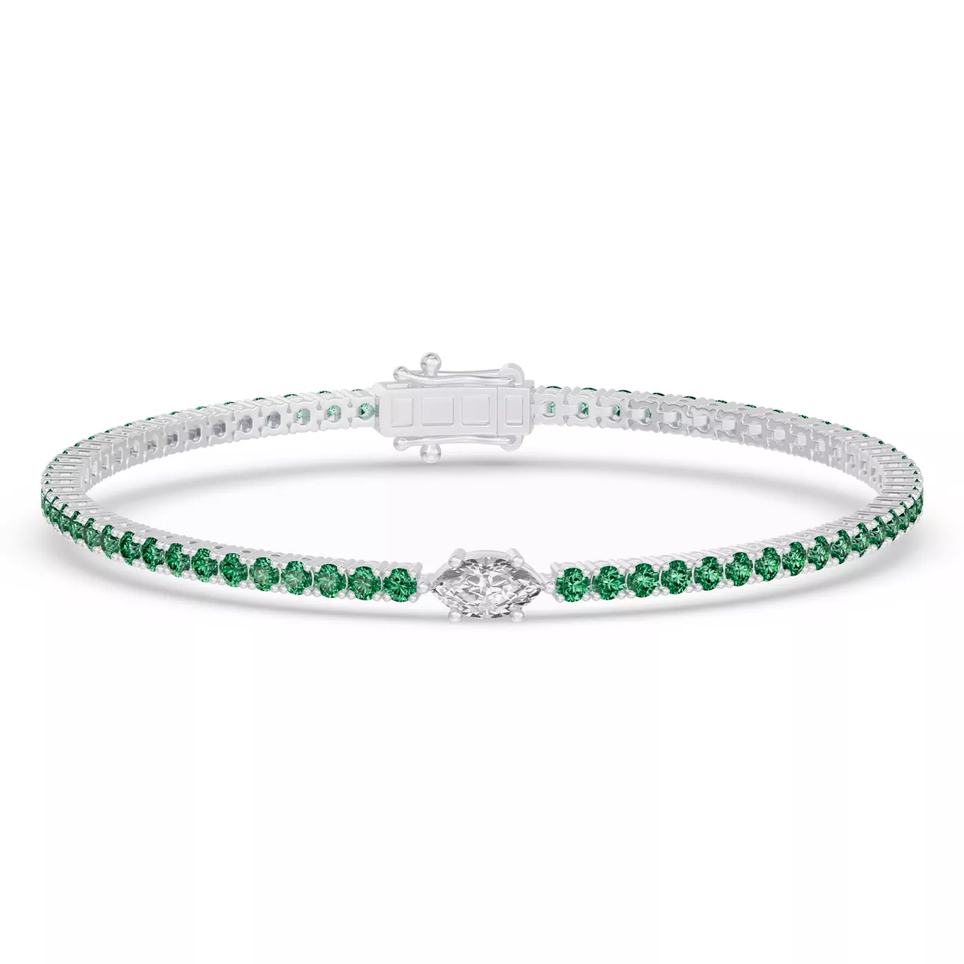 Bestselling Lunava Emerald & Marquise Lab Diamond Tennis Bracelet from Rare Carat, displayed on a white background