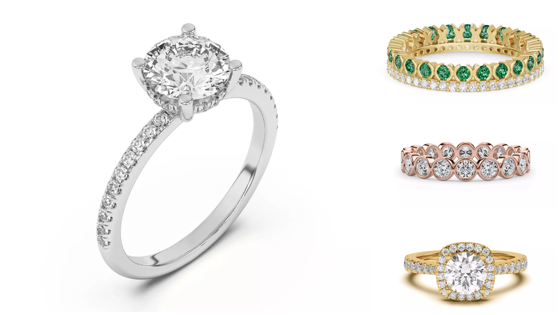 Composite image of bestsellers from Rare Carat, one of the best places to buy affordable engagement rings