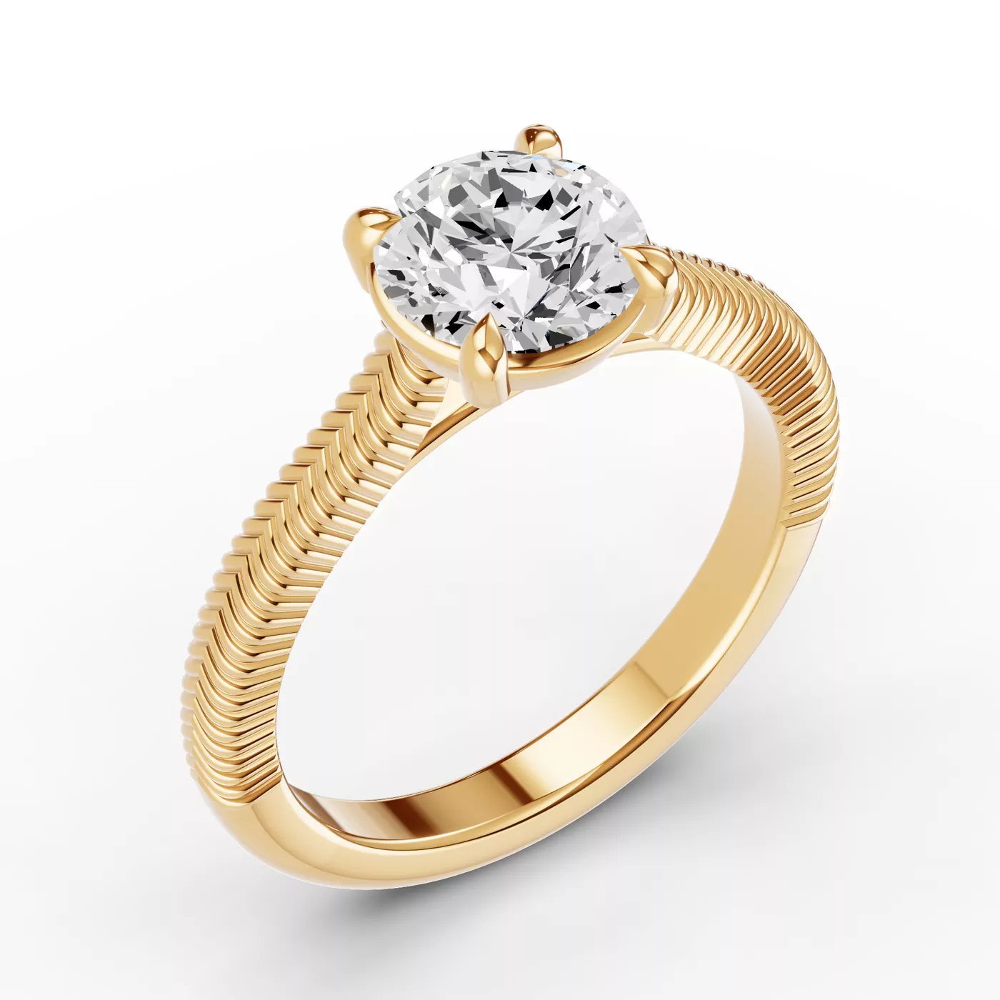 bestselling Aveline Cathedral Engagement Ring in yellow gold setting, displayed on a white background