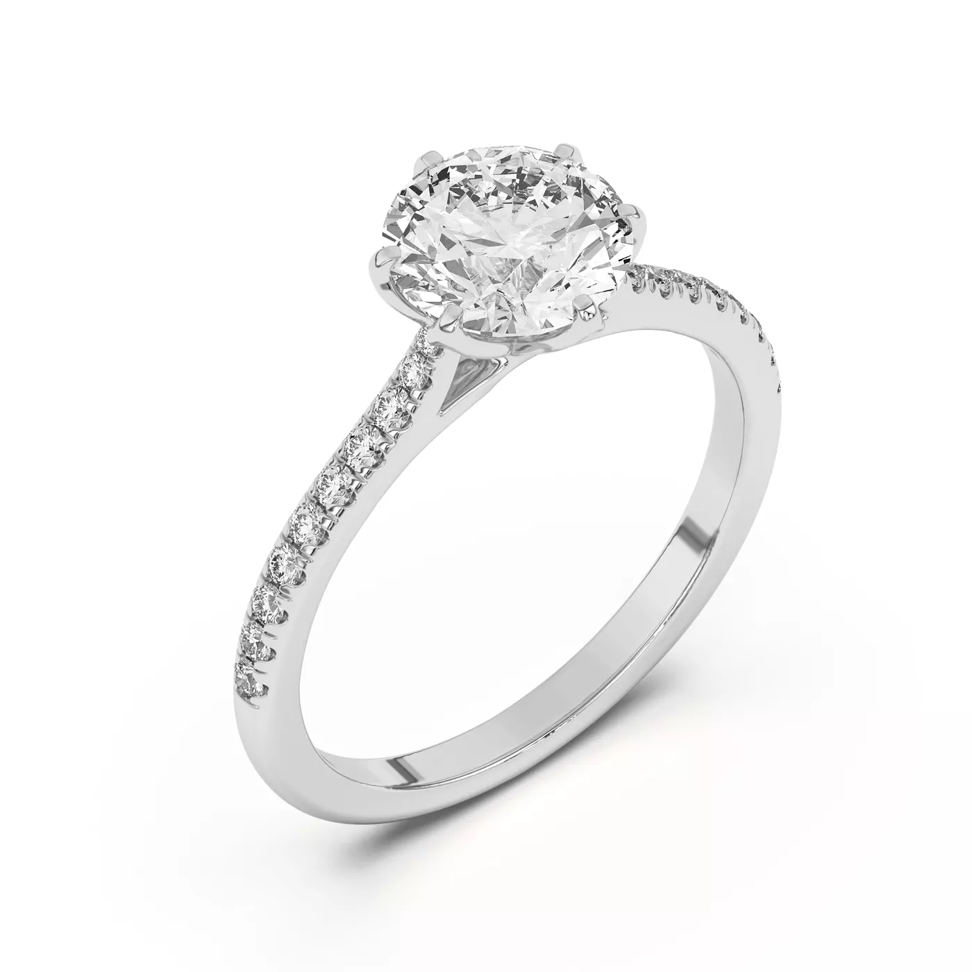 Bestselling Marigold Tulip Inspired 6 Prong Engagement Ring in white gold setting, displayed on a white background