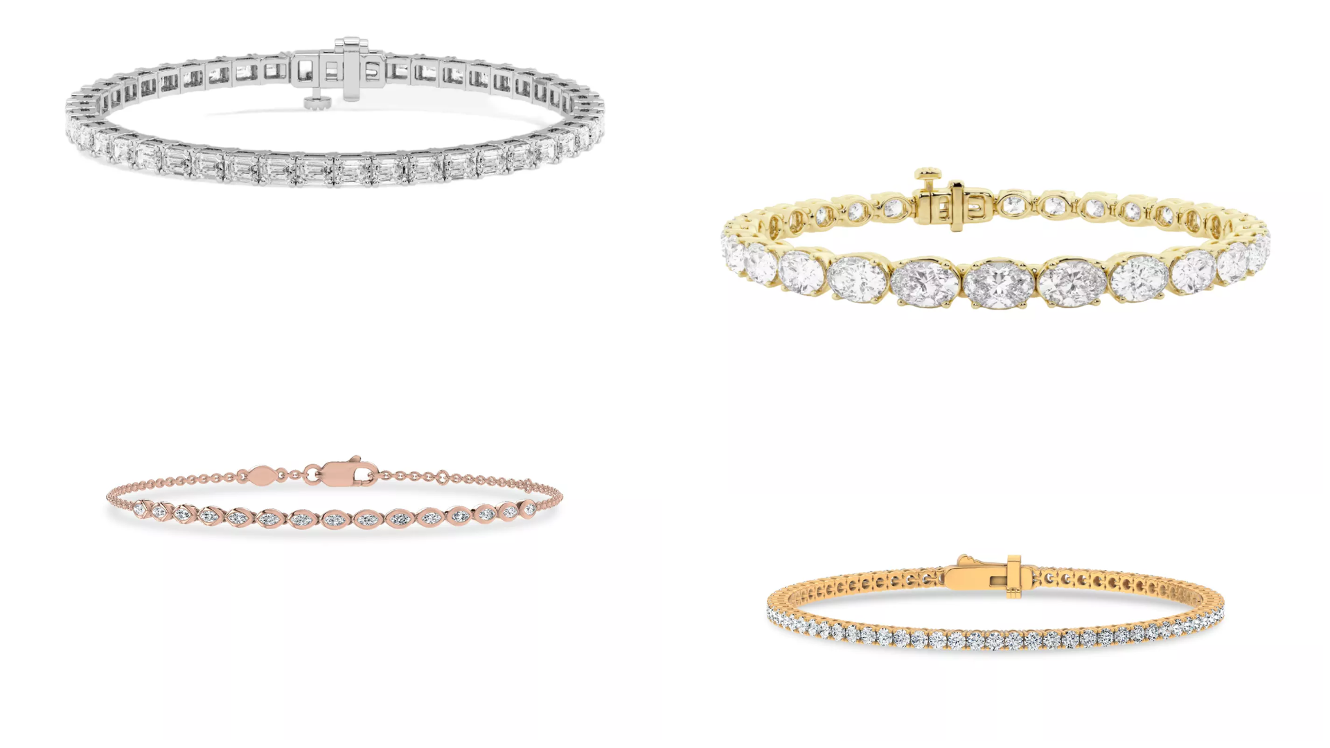 Composite image of bestselling tennis bracelets from Rare Carat, one of the best places to buy lab-grown diamond tennis bracelets