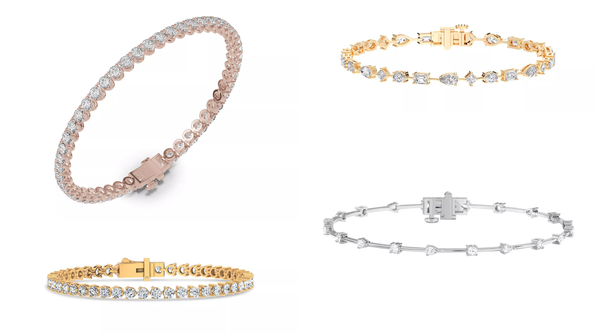Composite image of bestselling tennis bracelets from Rare Carat, the best place to buy lab diamond tennis bracelets