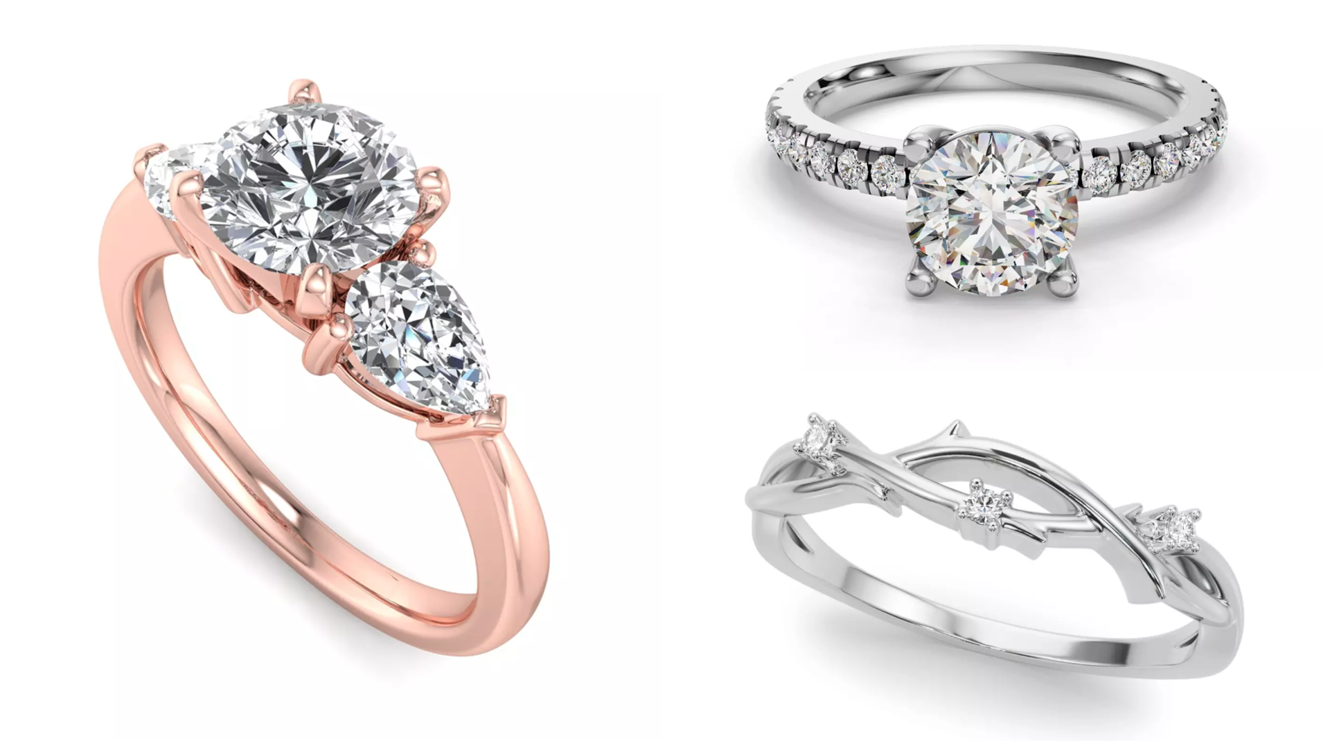 Composite image of different styles available at Rare Carat, the best place for promise rings