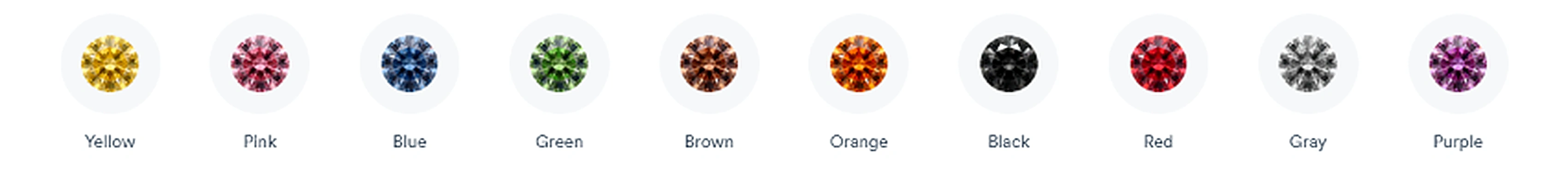 the different fancy colored diamond colors available at Rare Carat, one of the best places to buy fancy diamonds online